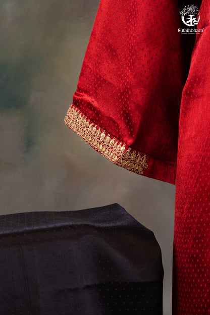 Elegant Dana Mashroo Silk Suit with Zari Zardozi Hand Embroidery-RUTAMBHARA -RUTAMBHARA