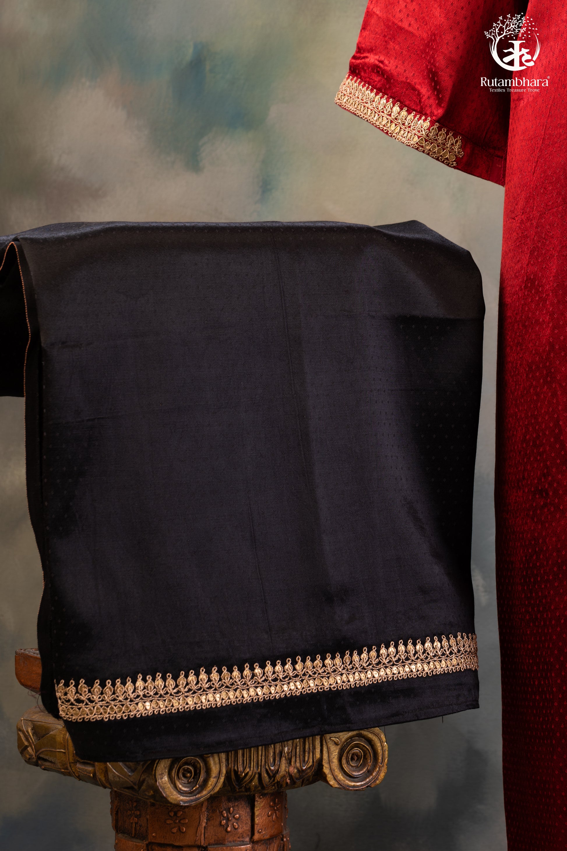 Elegant Dana Mashroo Silk Suit with Zari Zardozi Hand Embroidery-RUTAMBHARA -RUTAMBHARA