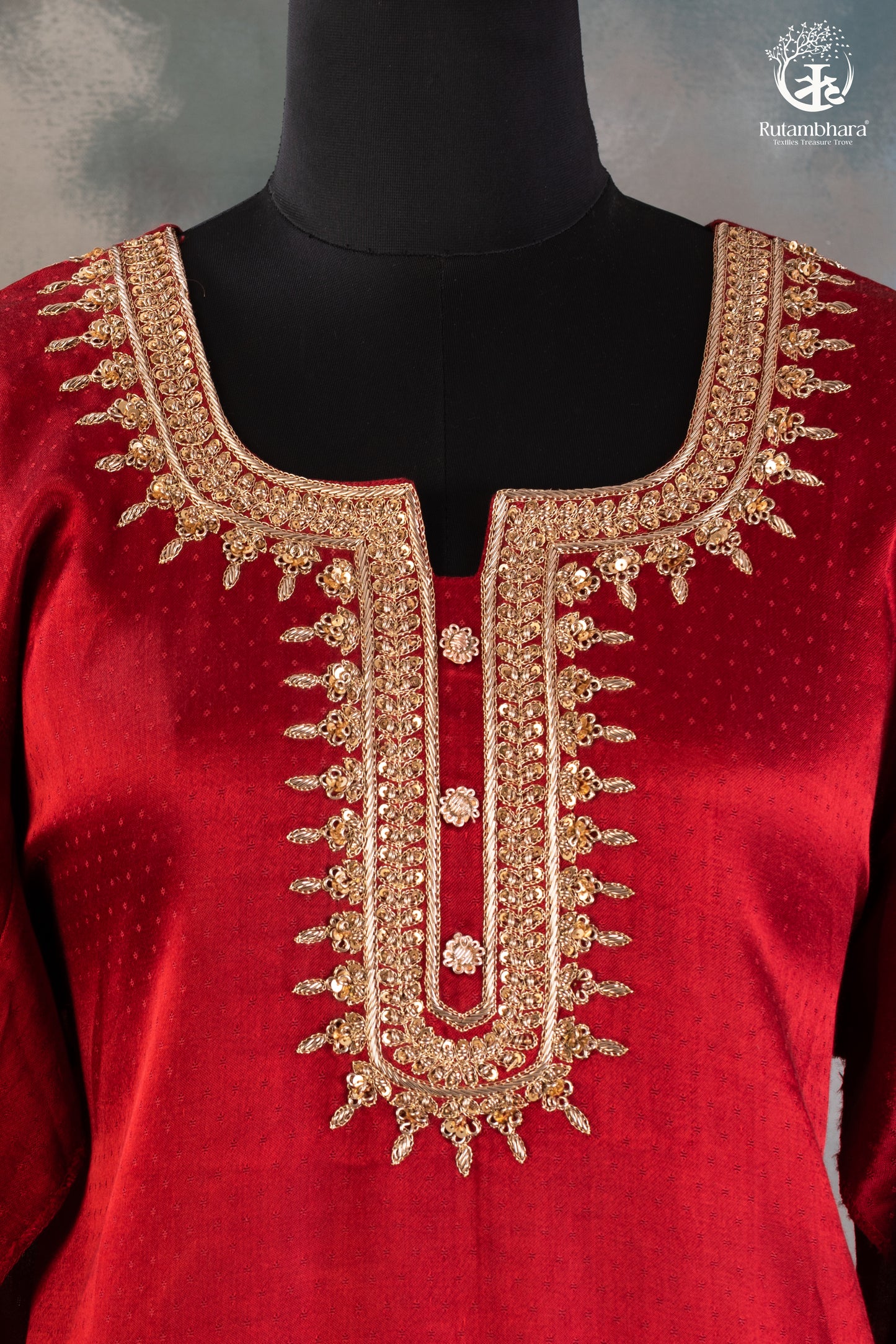 Radiant Red Dana Mashru Silk Suit with Zari Zardozi Hand Embroidery
