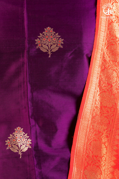 Noushk - Deep Violet Meenakari Gold Buta Handwoven Pure Katan Silk Banarasi Suit-RUTAMBHARA-RUTAMBHARA