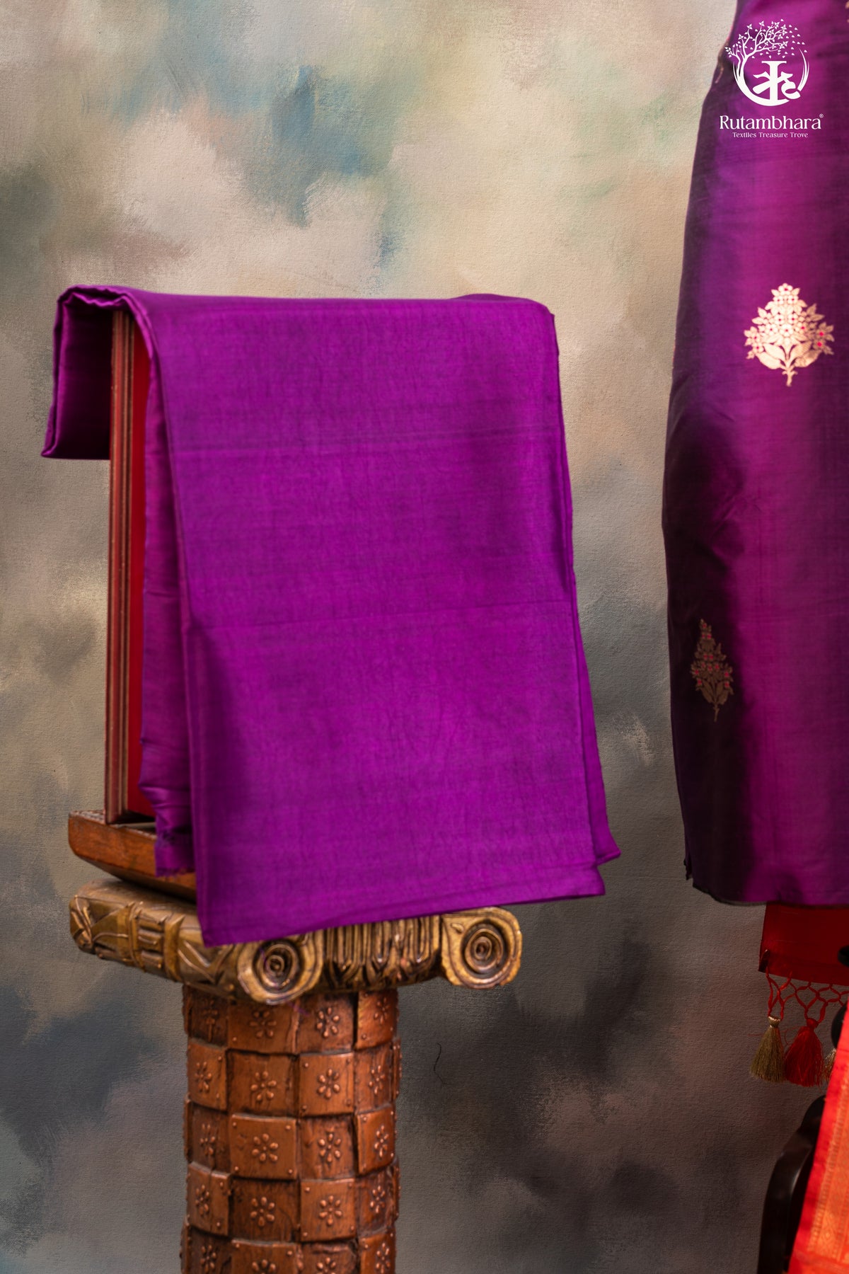 Noushk - Deep Violet Meenakari Gold Buta Handwoven Pure Katan Silk Banarasi Suit