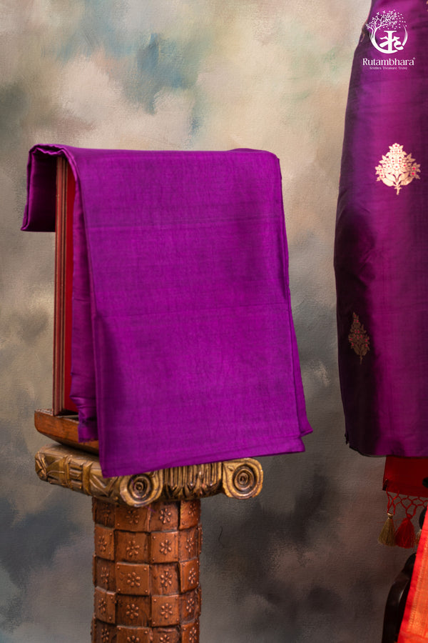 Noushk - Deep Violet Meenakari Gold Buta Handwoven Pure Katan Silk Banarasi Suit-RUTAMBHARA-RUTAMBHARA
