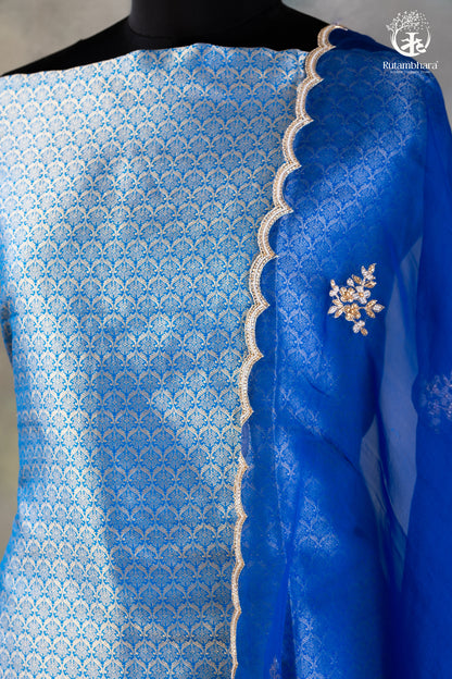 Noushk - Royal Blue Handwoven Banarasi Suit Set-RUTAMBHARA-RUTAMBHARA