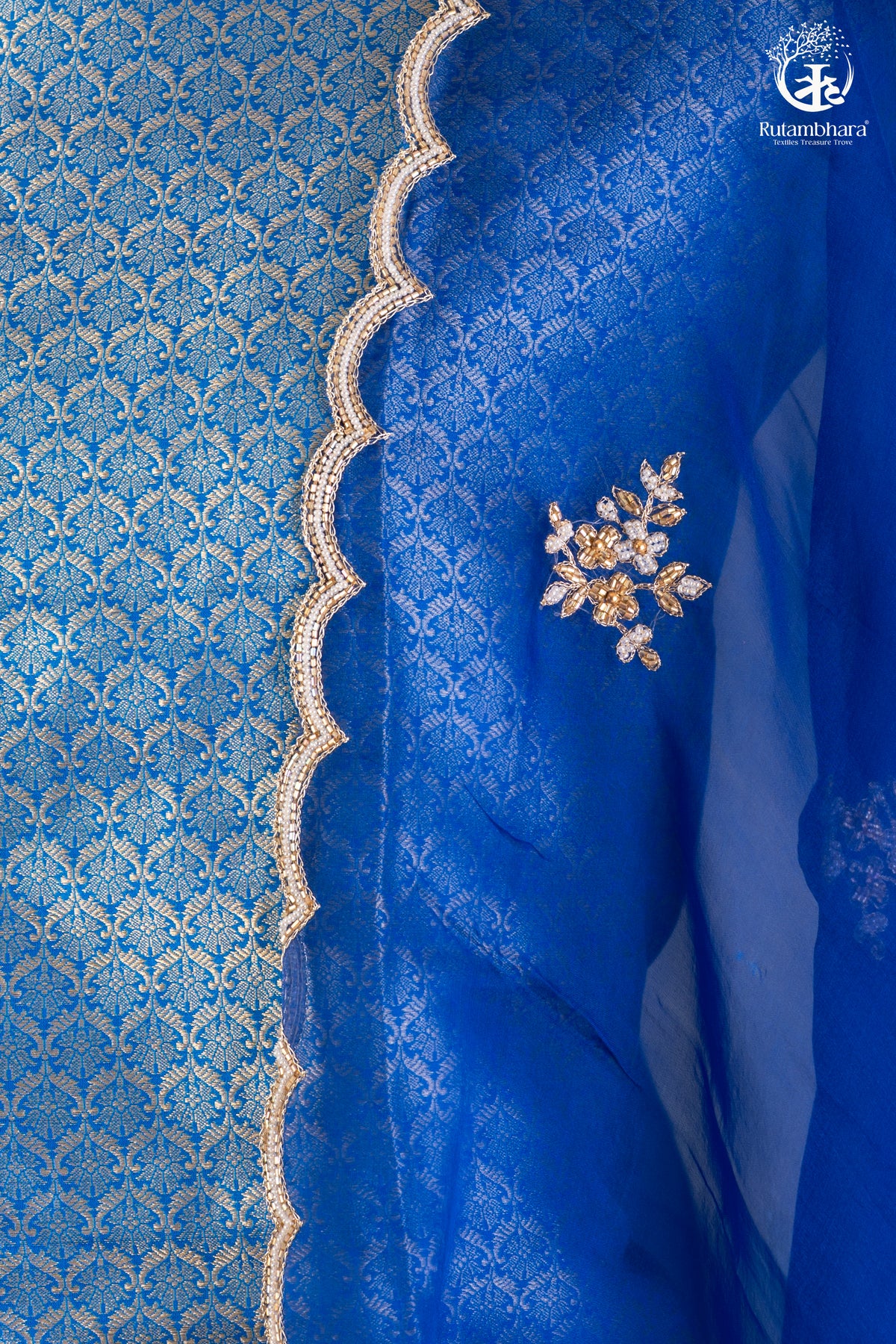 Noushk - Royal Blue Handwoven Banarasi Suit Set