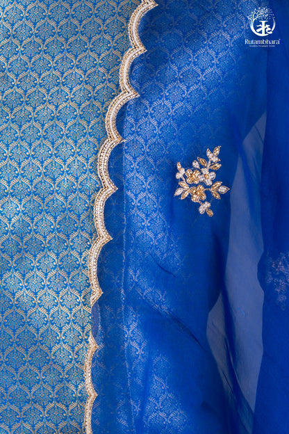 Noushk - Royal Blue Handwoven Banarasi Suit Set-RUTAMBHARA-RUTAMBHARA