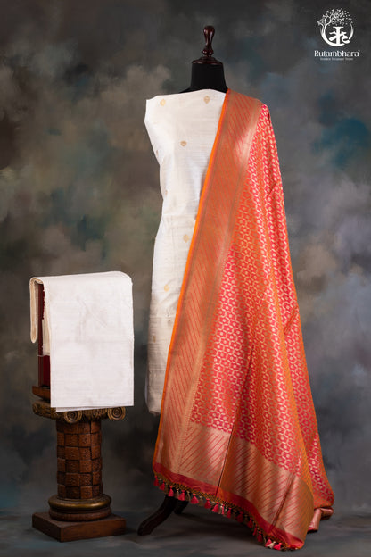 Noushk - Pearl drop Handwoven Banarasi Suit Set-Rutambhara-RUTAMBHARA