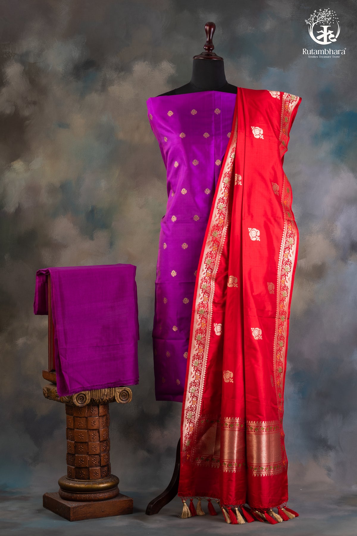 Noushk - Rich Purple Meenakari Buta Handwoven Pure Katan Silk Banarasi Suit