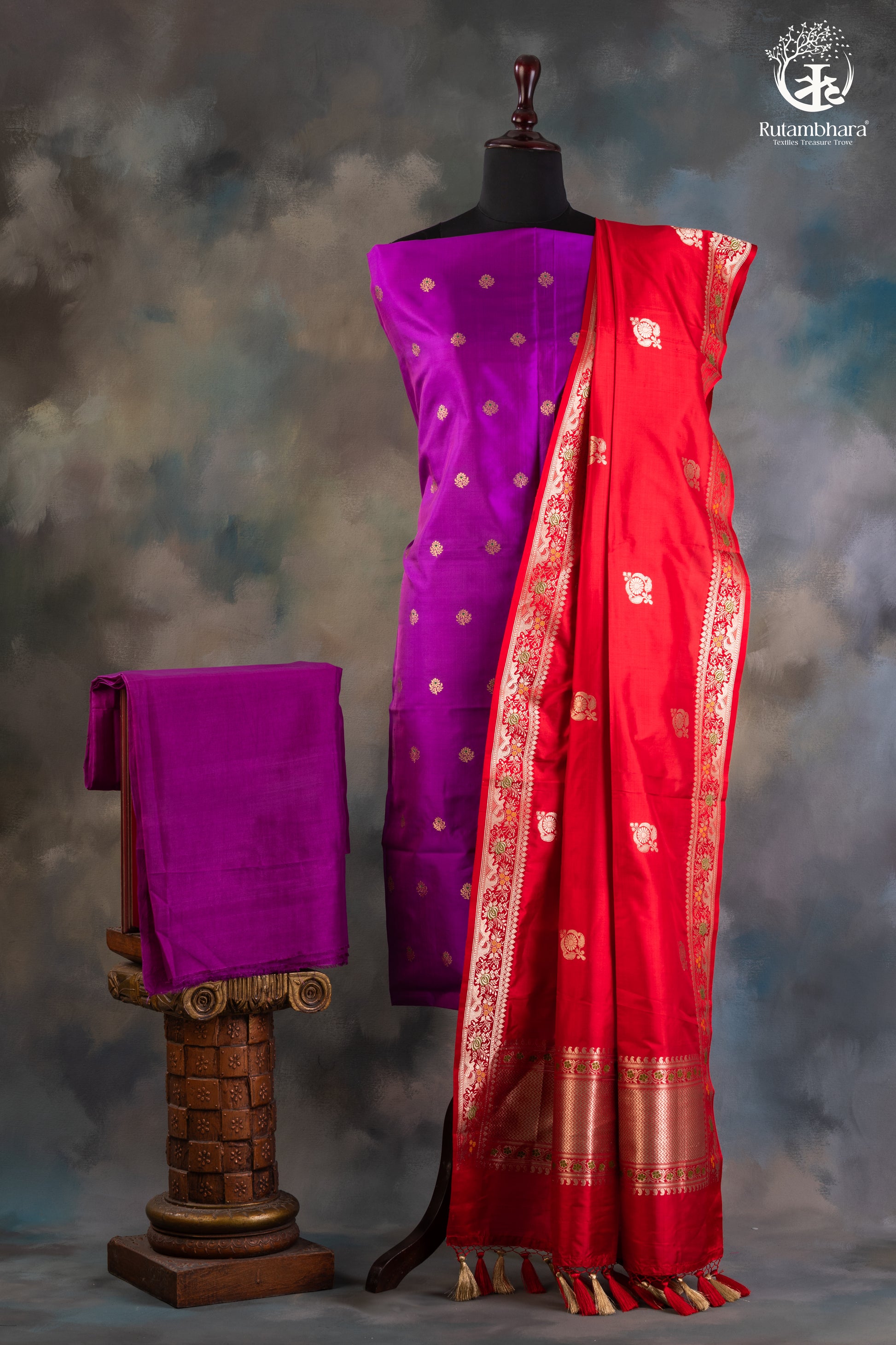 Noushk - Rich Purple Meenakari Buta Handwoven Pure Katan Silk Banarasi Suit-RUTAMBHARA-RUTAMBHARA