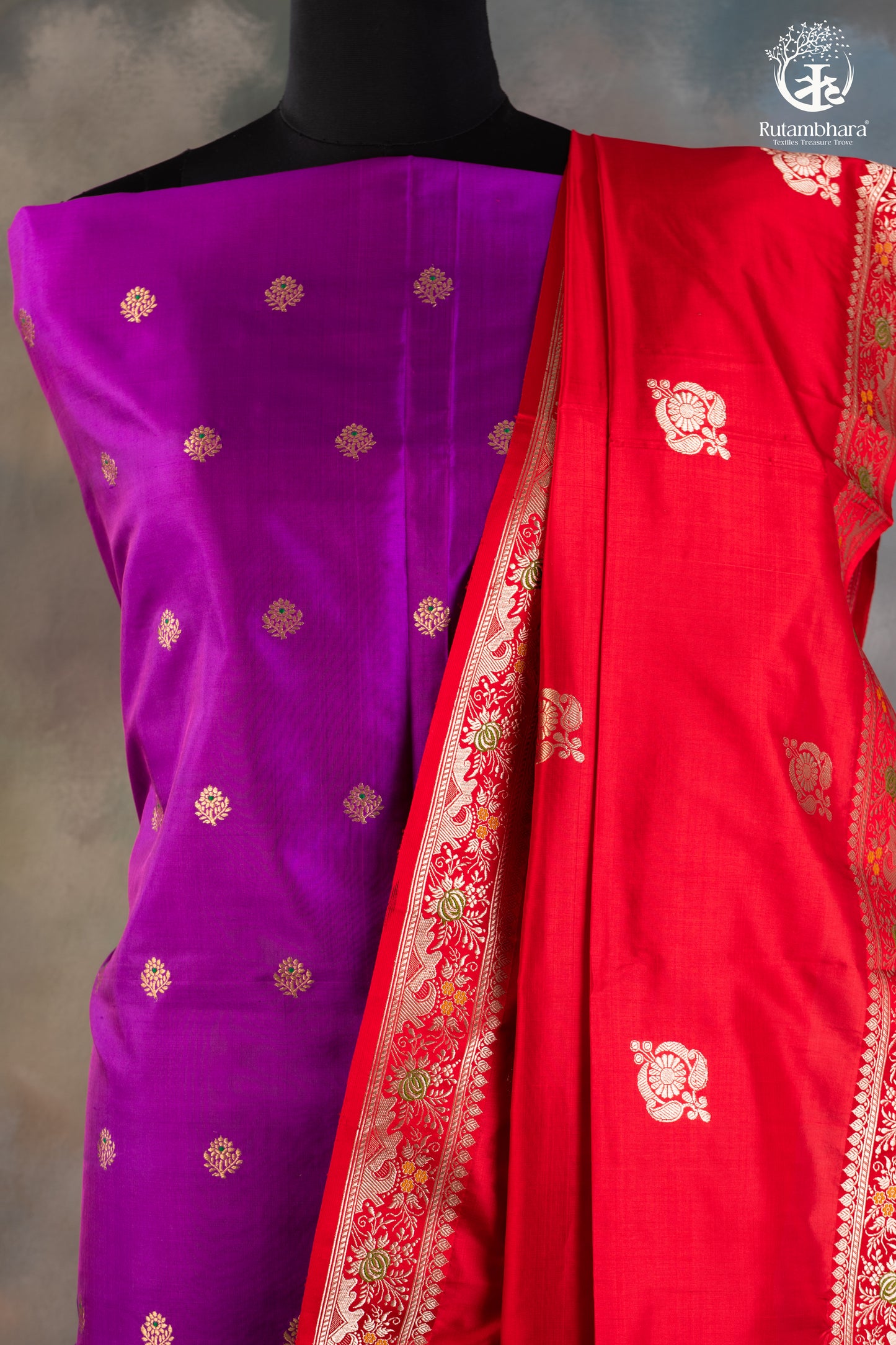 Noushk - Rich Purple Meenakari Buta Handwoven Pure Katan Silk Banarasi Suit