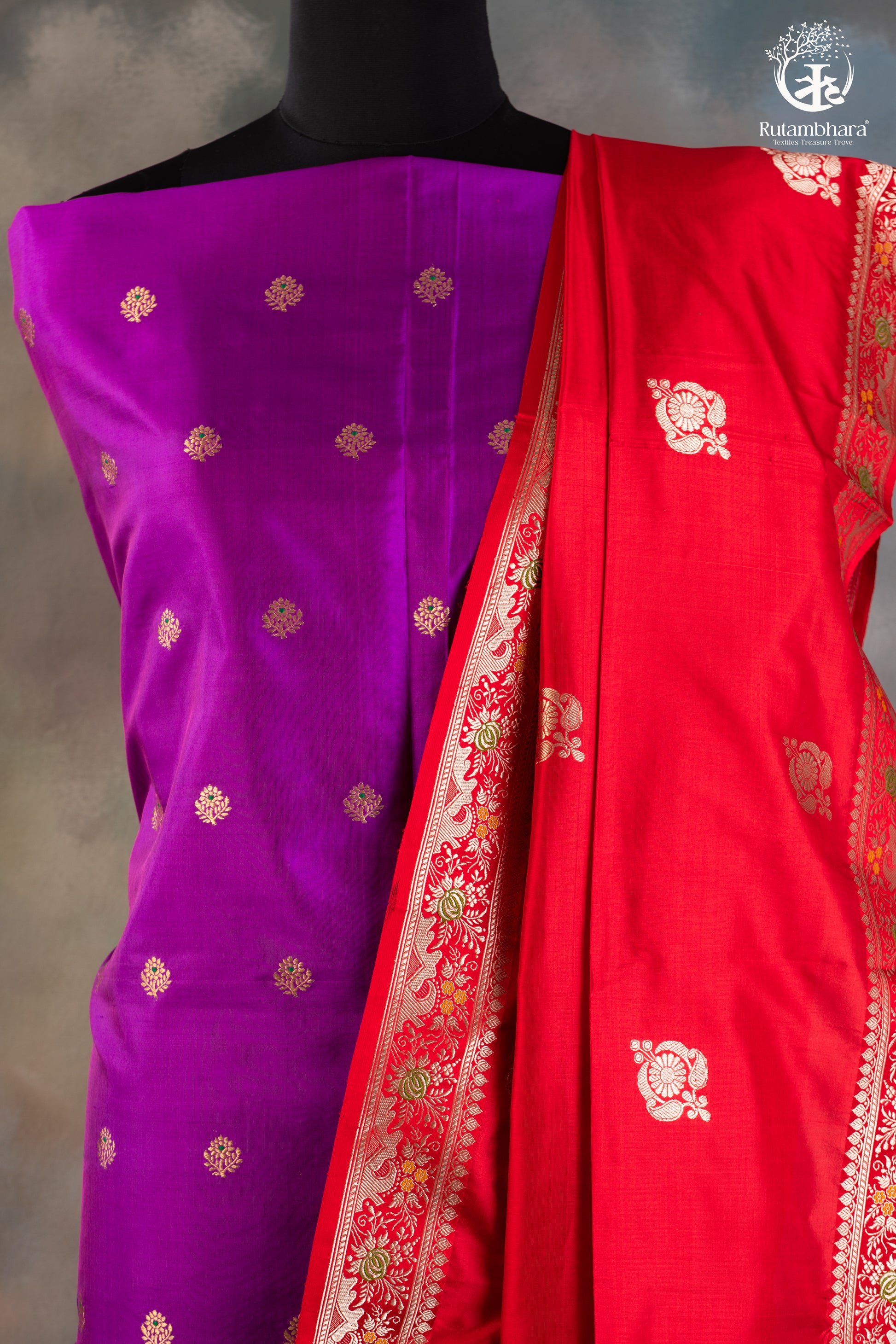 Noushk - Rich Purple Meenakari Buta Handwoven Pure Katan Silk Banarasi Suit-RUTAMBHARA-RUTAMBHARA