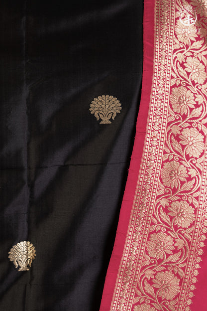 Noushk - Classic Black and Pink Handwoven Pure Katan Silk Banarasi Suit-RUTAMBHARA-RUTAMBHARA