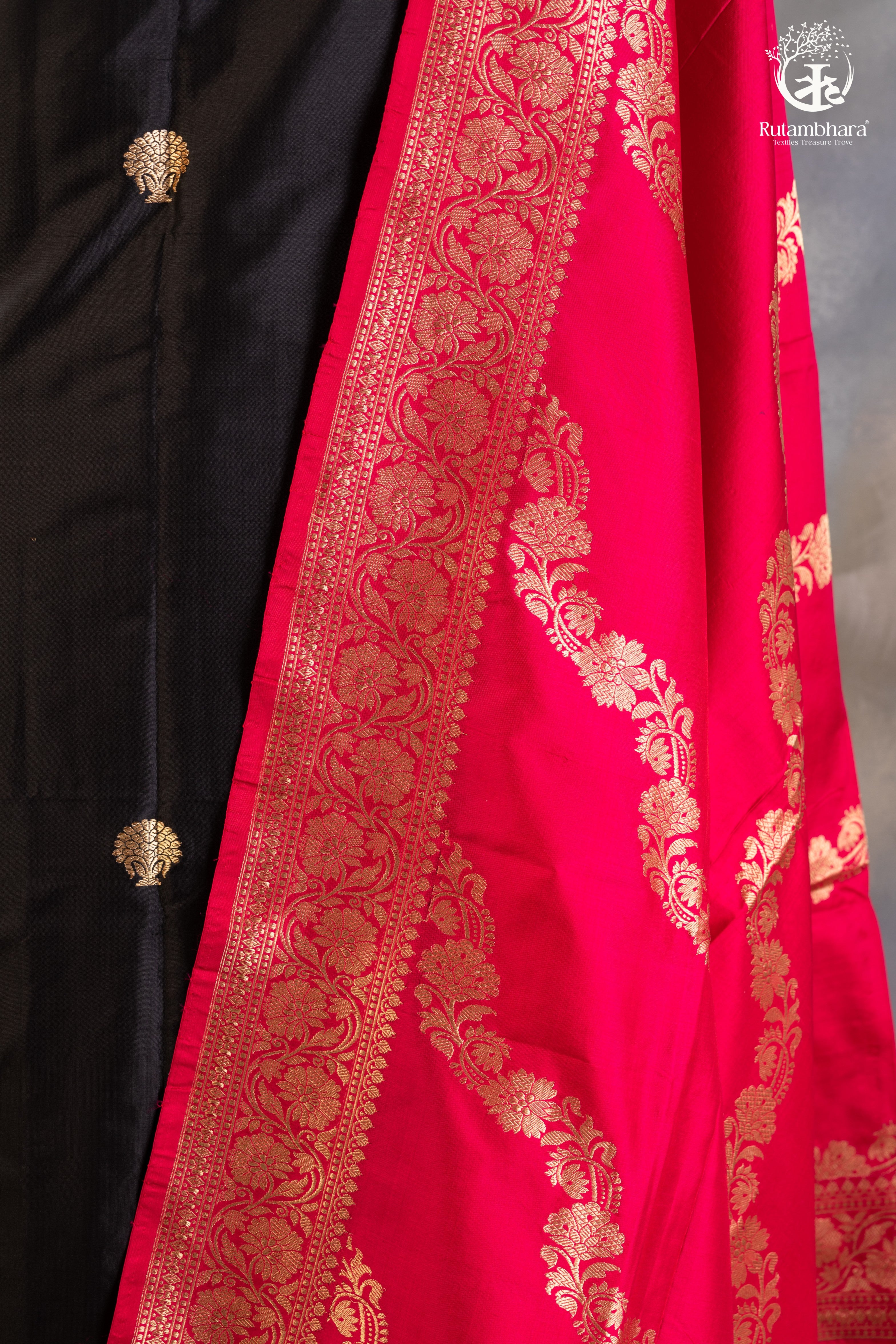 Noushk - Classi Black & Gold Meenakari Buta Handwoven Pure Katan Silk Banarasi Suit