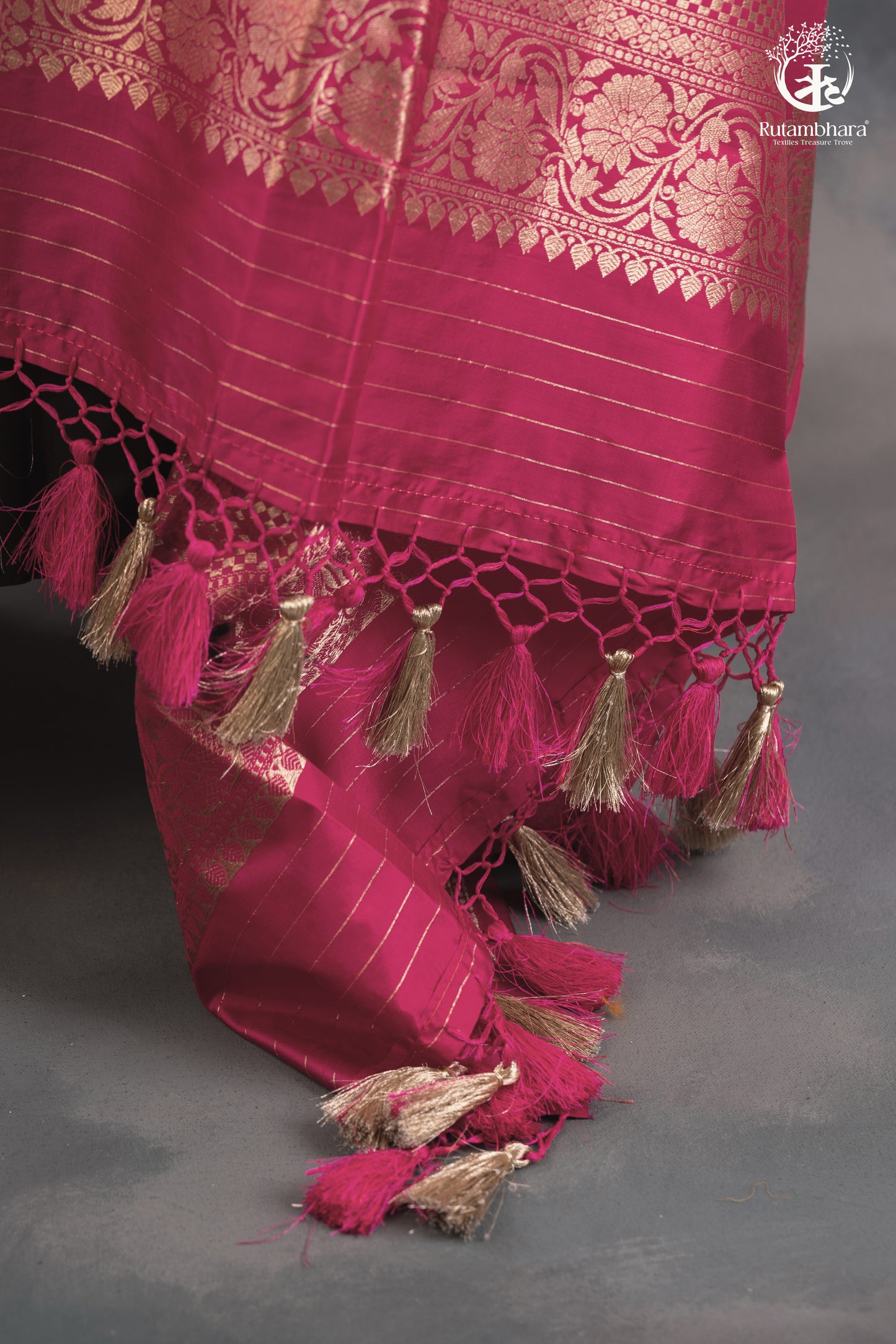 Noushk - Classic Black and Pink  Handwoven Pure Katan Silk Banarasi Suit