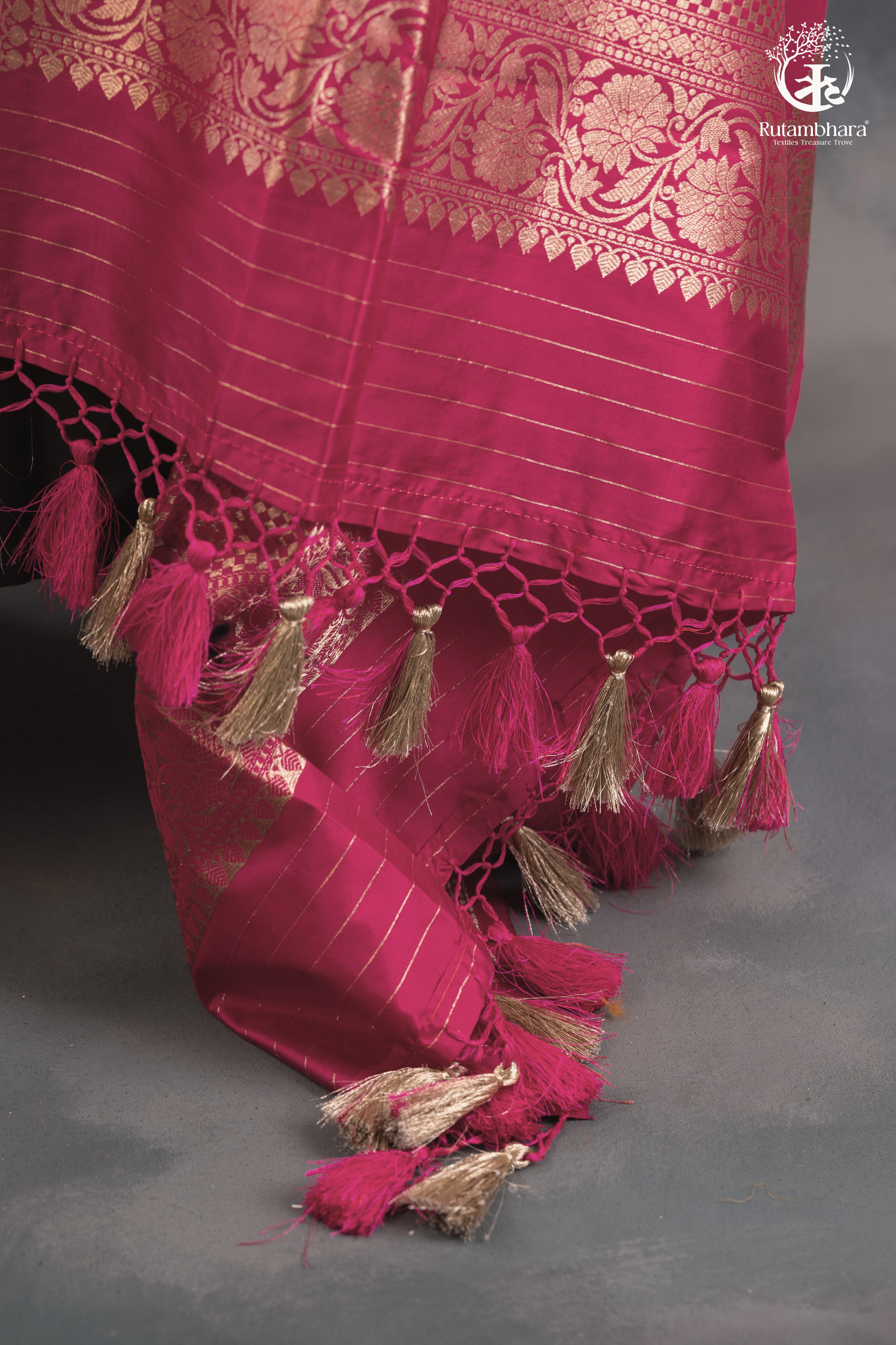 Noushk - Classic Black and Pink  Handwoven Pure Katan Silk Banarasi Suit