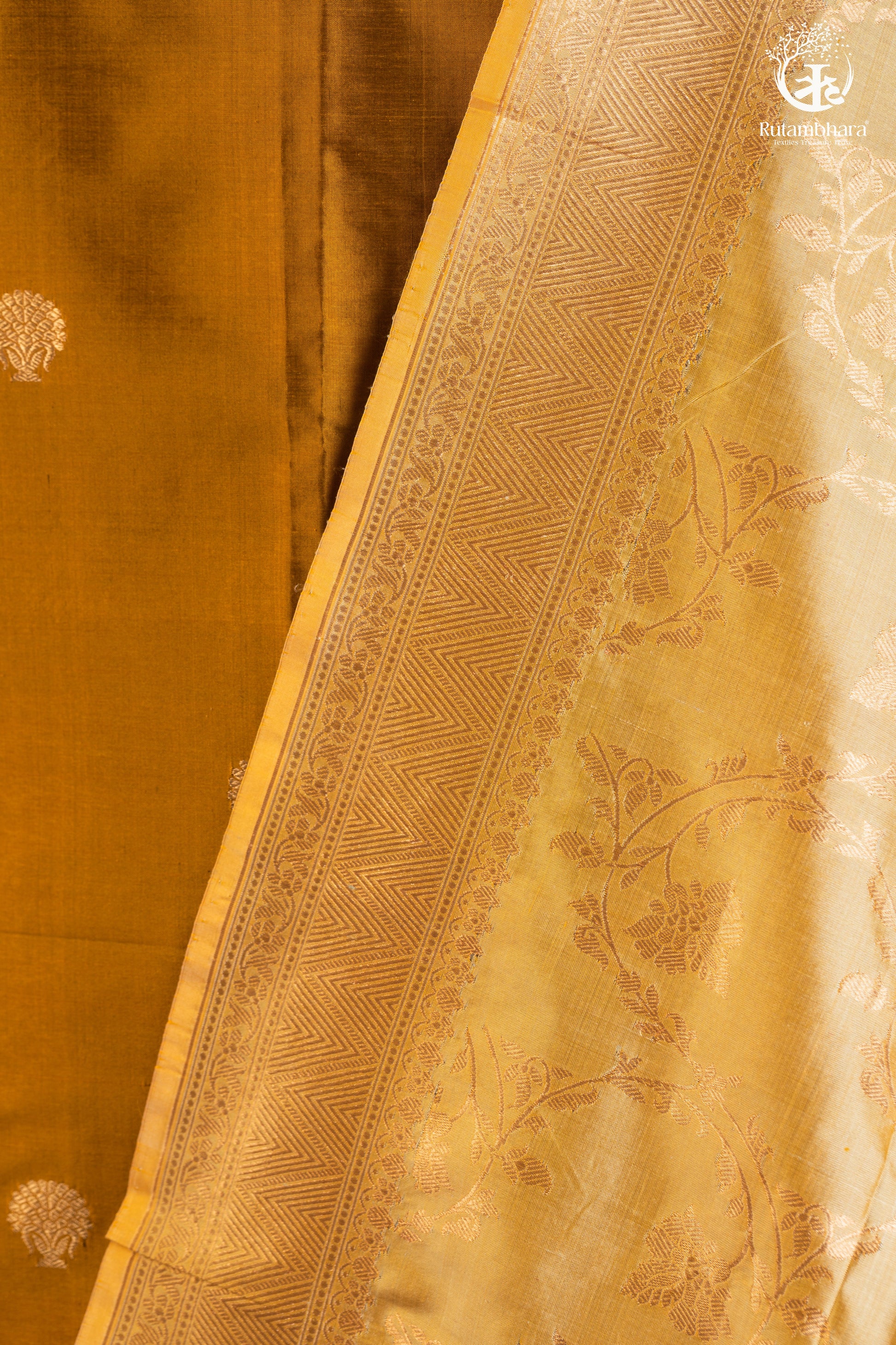 Noushk - Mustard and Sage Green Gold Buta Handwoven Pure Katan Silk Banarasi Suit-RUTAMBHARA-RUTAMBHARA