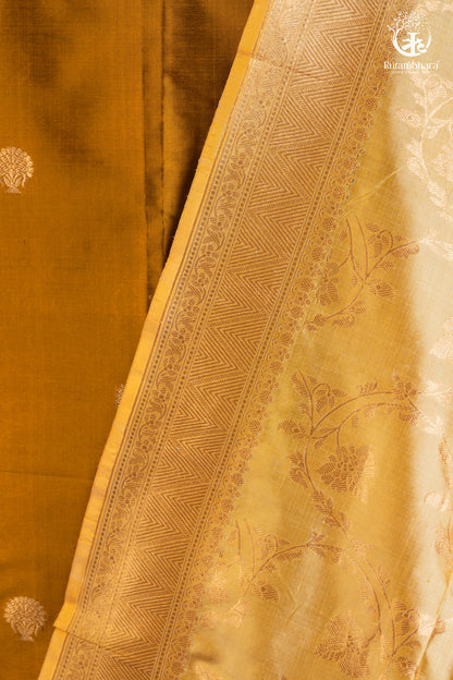 Noushk - Mustard and Sage Green Gold Buta Handwoven Pure Katan Silk Banarasi Suit-RUTAMBHARA-RUTAMBHARA