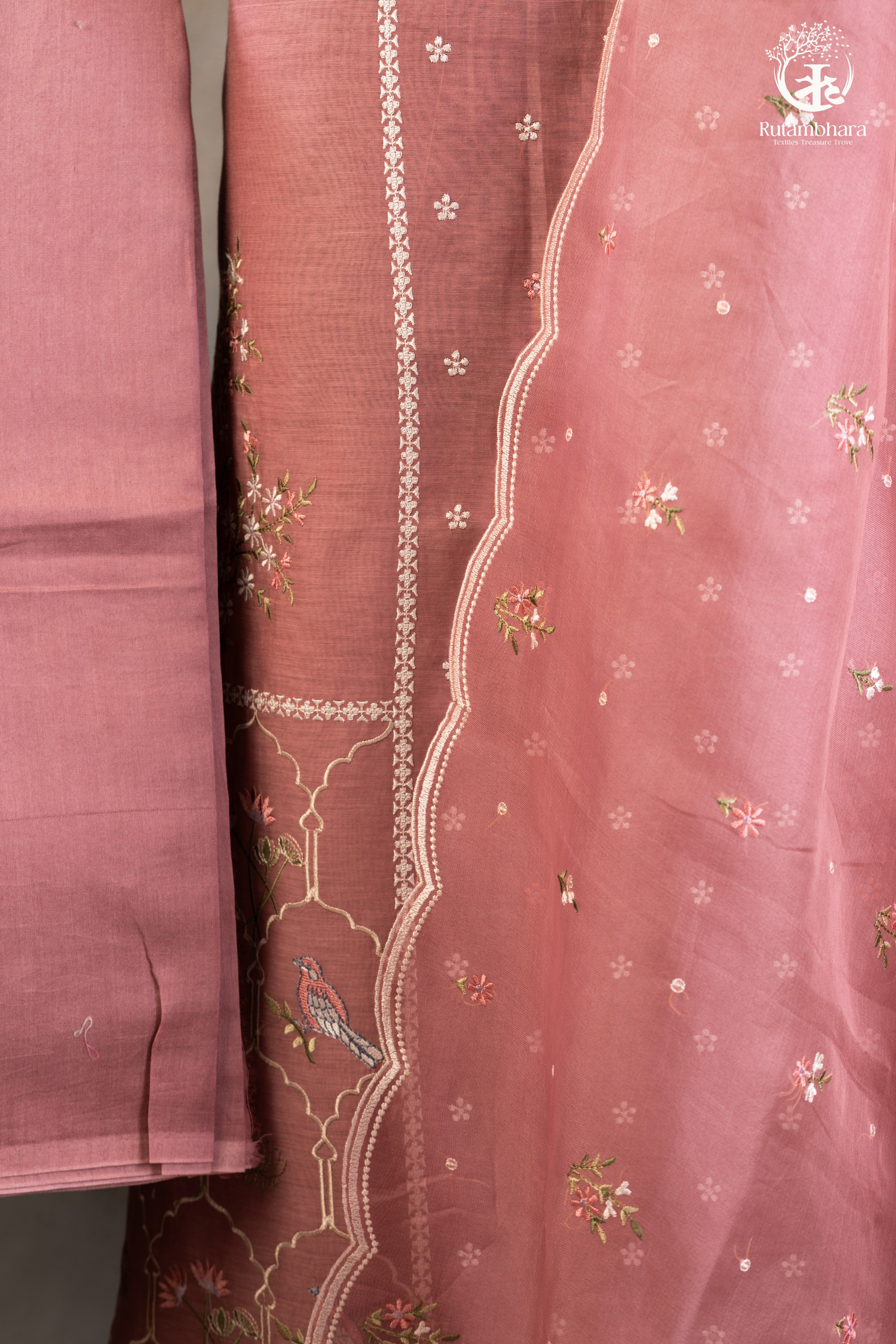 Rose Pink Chanderi Cotton Silk Suit Set with Organza Dupatta