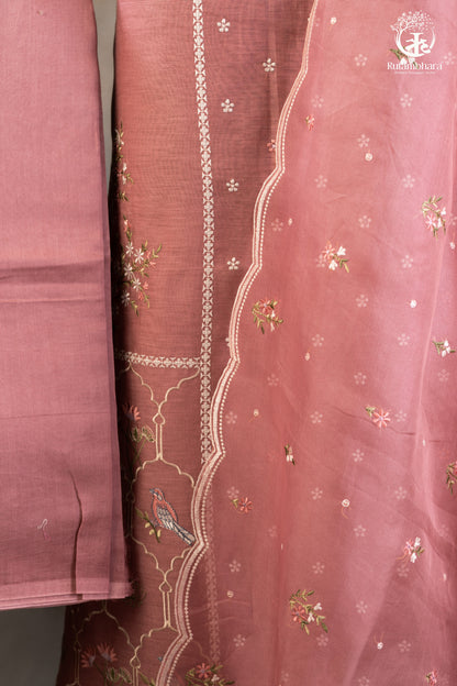 Rose Pink Chanderi Cotton Silk Suit Set with Organza Dupatta-RUTAMBHARA-RUTAMBHARA