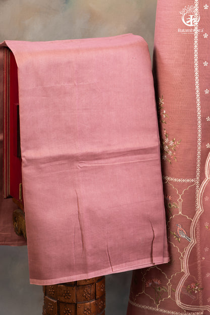 Rose Pink Chanderi Cotton Silk Suit Set with Organza Dupatta-RUTAMBHARA-RUTAMBHARA