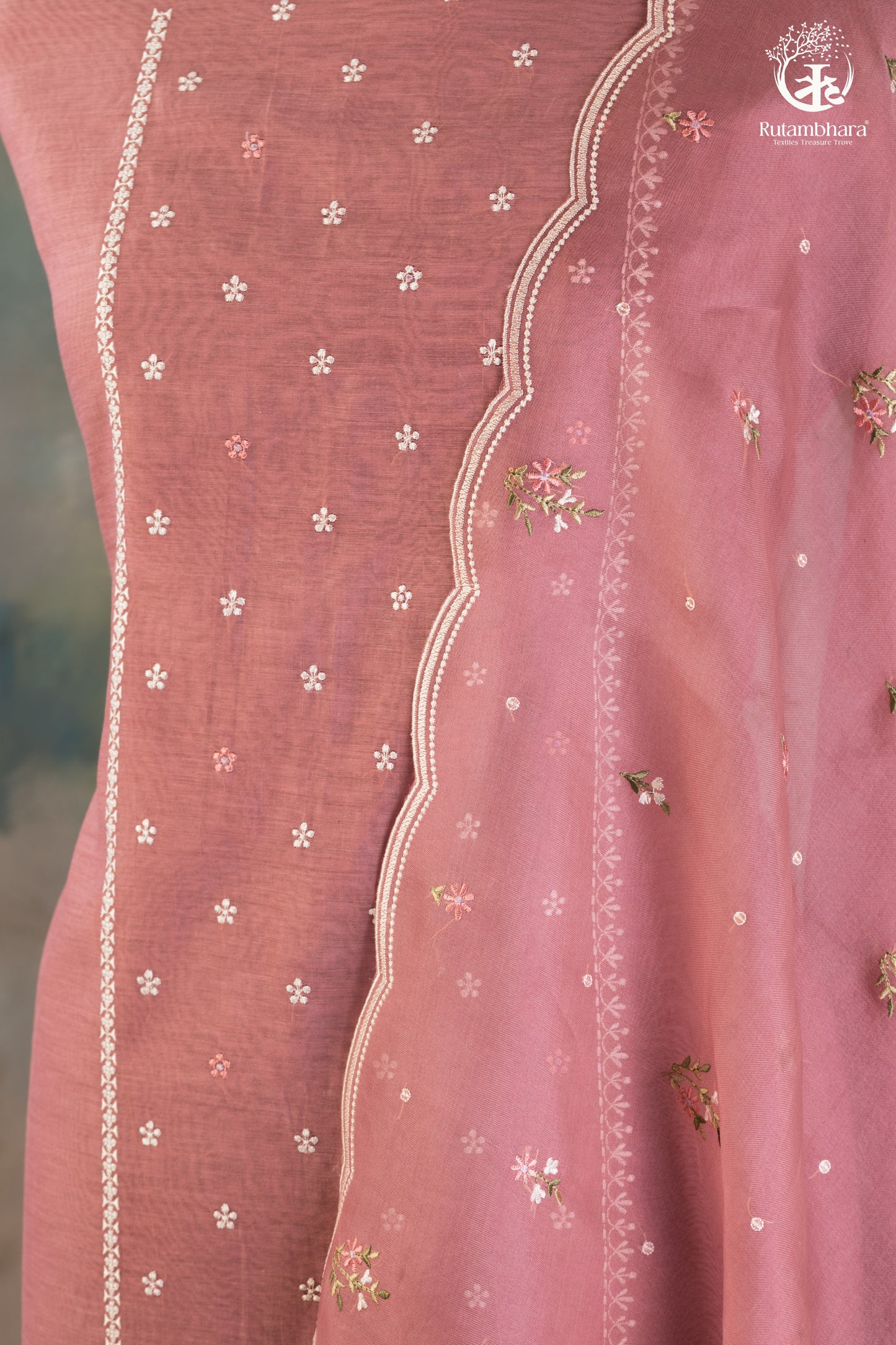 Rose Pink Chanderi Cotton Silk Suit Set with Organza Dupatta