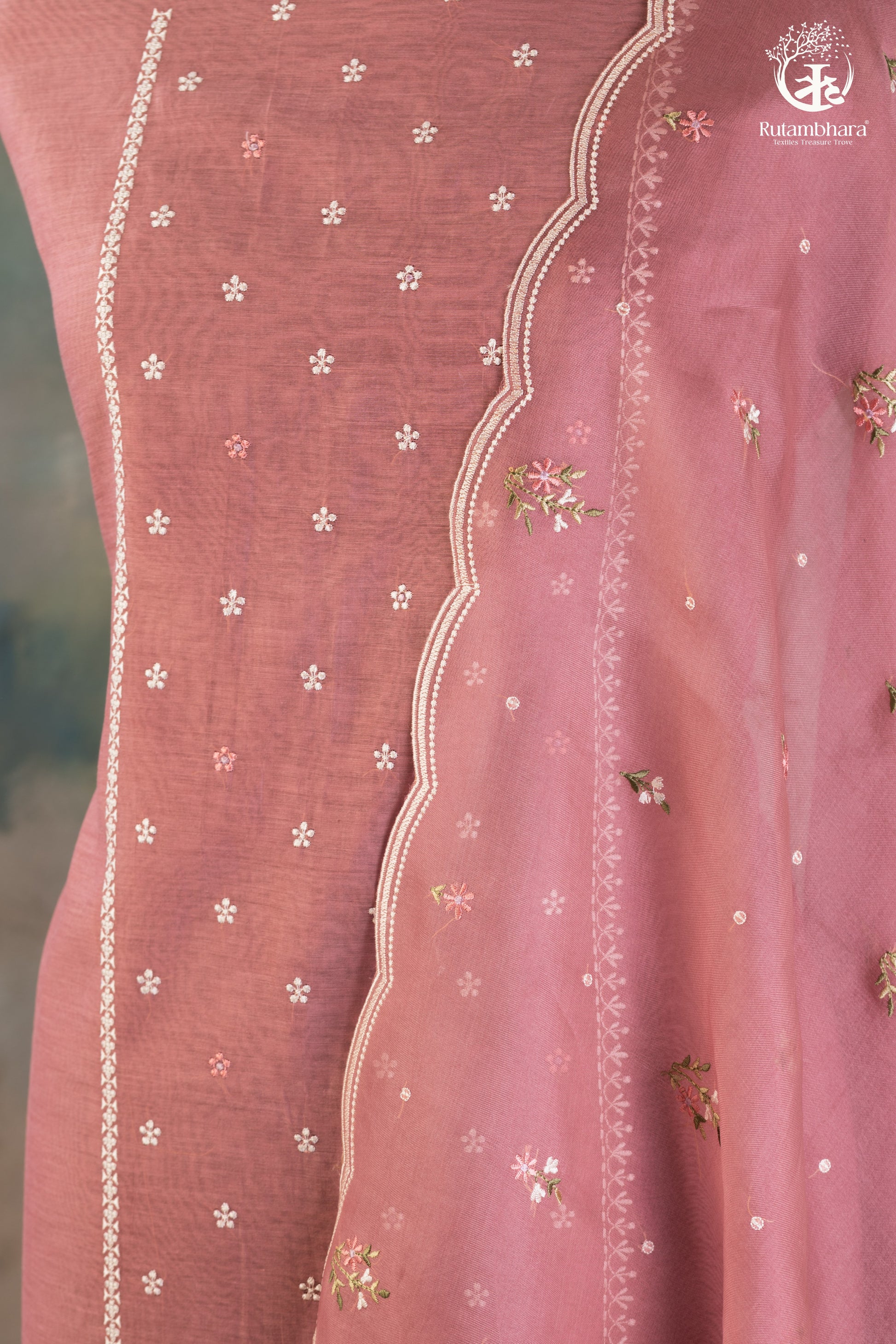 Rose Pink Chanderi Cotton Silk Suit Set with Organza Dupatta-RUTAMBHARA-RUTAMBHARA