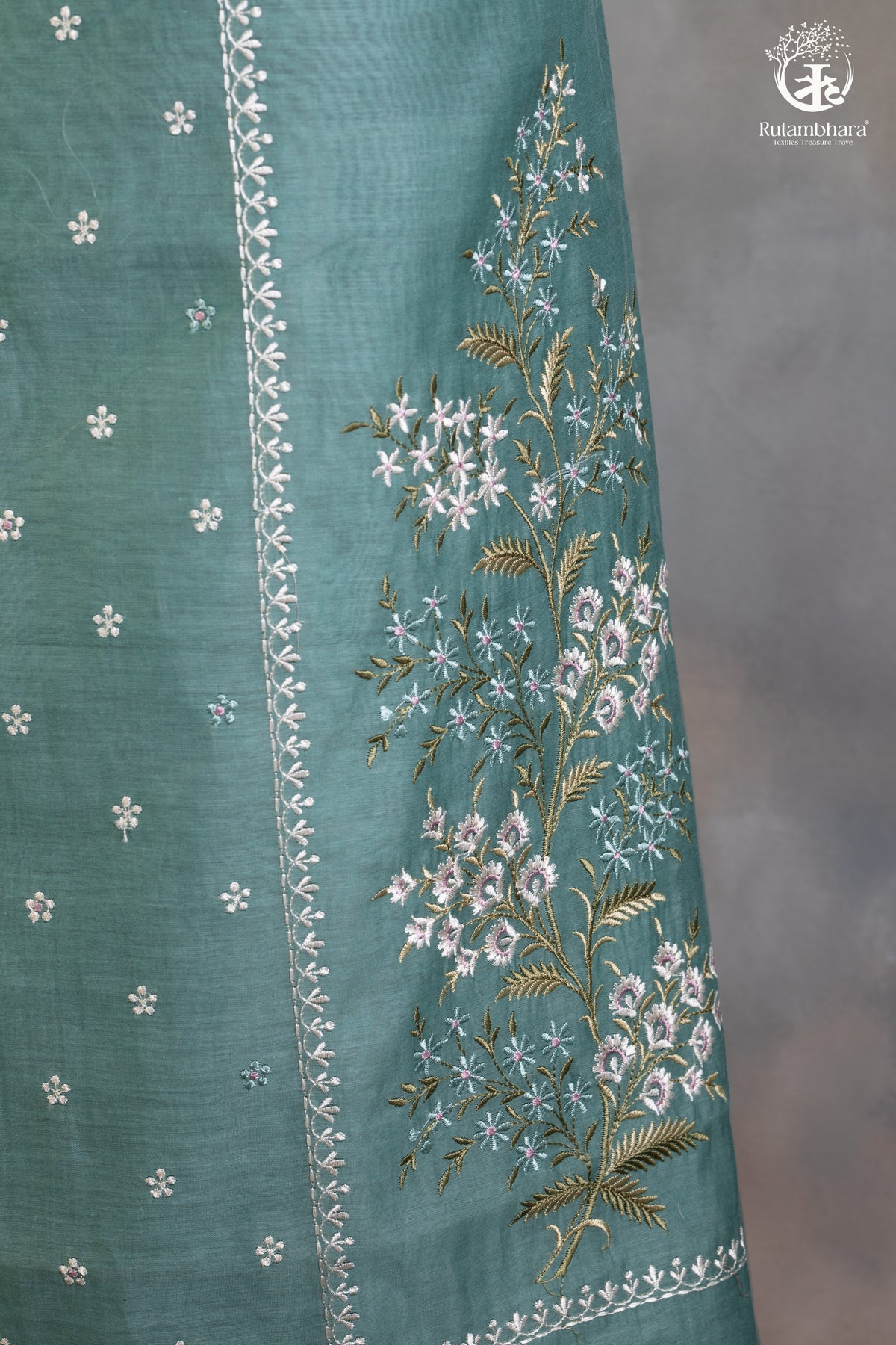 Graceful Aqua Green Chanderi Silk Cotton Embroidered Suit Set