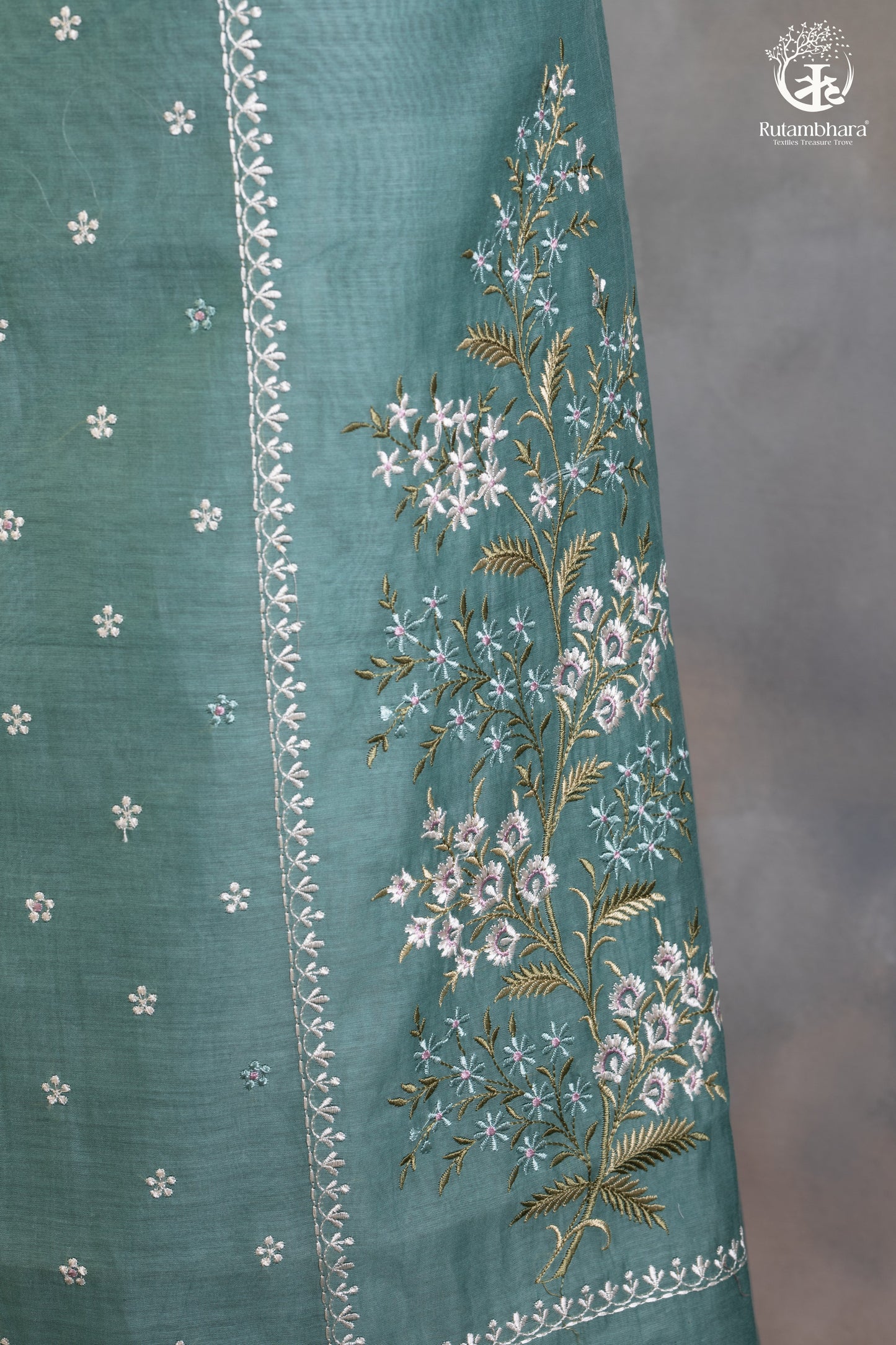 Graceful Aqua Green Chanderi Silk Cotton Embroidered Suit Set