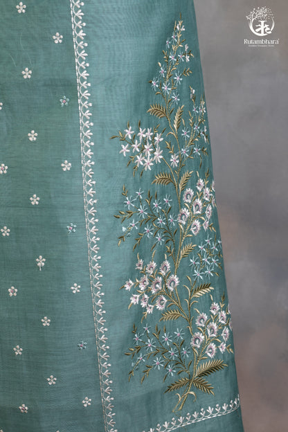 Graceful Aqua Green Chanderi Silk Cotton Embroidered Suit Set-RUTAMBHARA-RUTAMBHARA