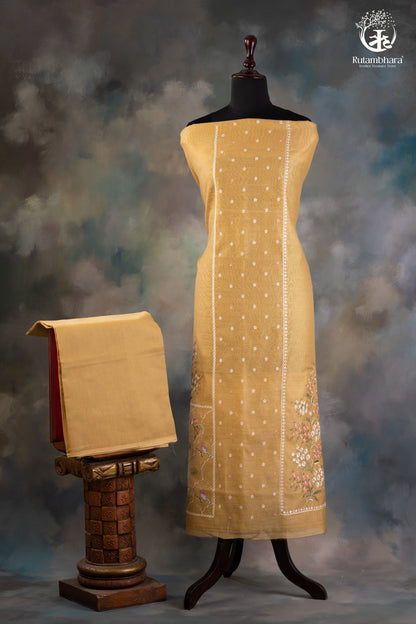 Sunlit Mustard Chanderi Cotton Silk Embroidered Suit Set-RUTAMBHARA-RUTAMBHARA