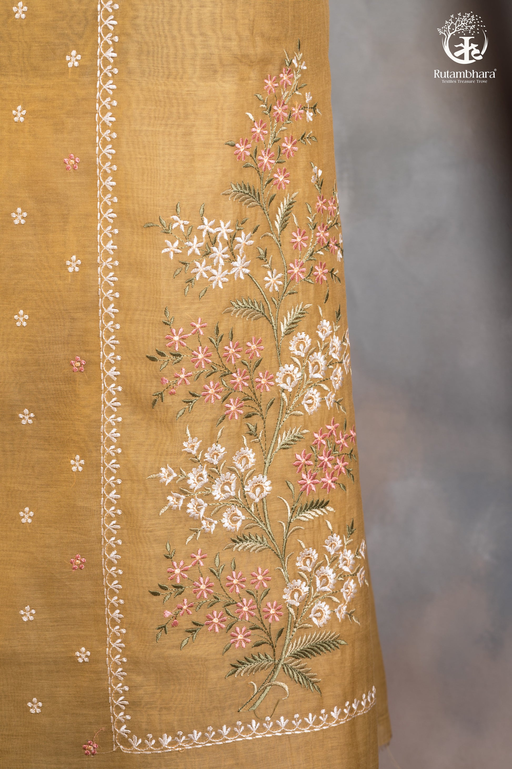 Sunlit Mustard Chanderi Cotton Silk Embroidered Suit Set-RUTAMBHARA-RUTAMBHARA