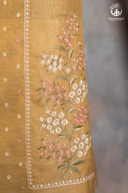 Sunlit Mustard Chanderi Cotton Silk Embroidered Suit Set-RUTAMBHARA-RUTAMBHARA