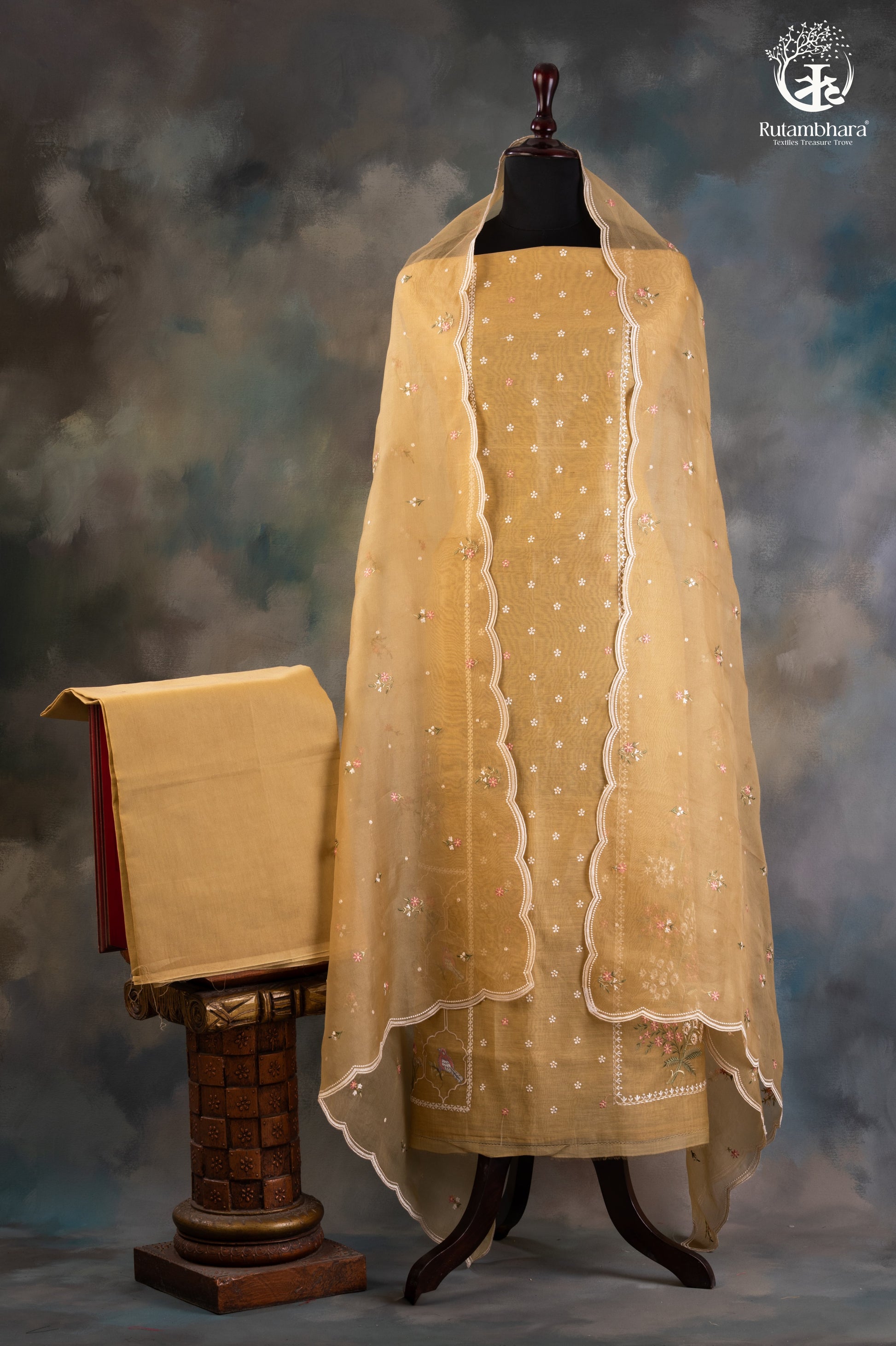 Sunlit Mustard Chanderi Cotton Silk Embroidered Suit Set-RUTAMBHARA-RUTAMBHARA