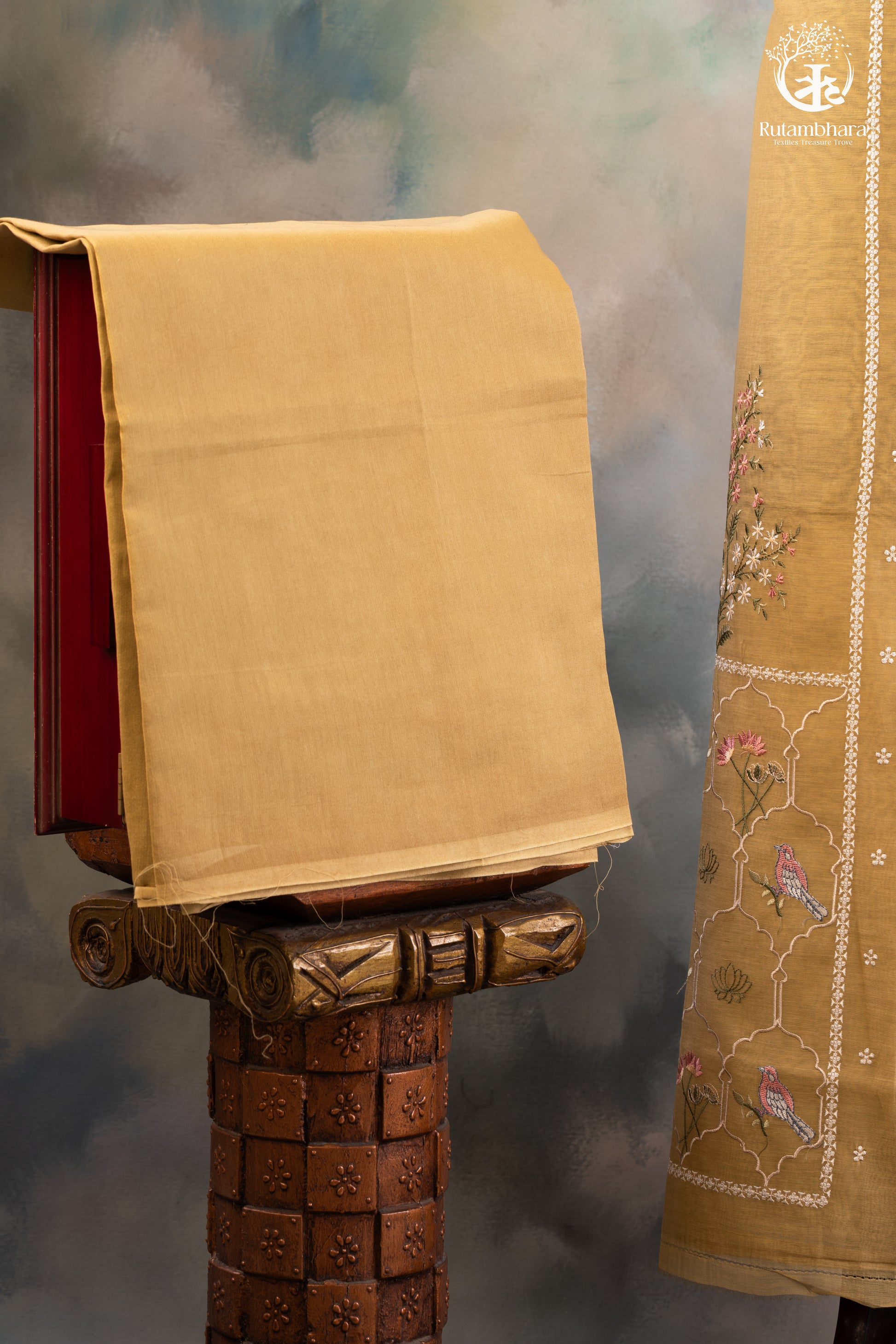 Sunlit Mustard Chanderi Cotton Silk Embroidered Suit Set-RUTAMBHARA-RUTAMBHARA