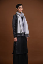 Eiraa - Handwoven Monochrome stole with broad plain border elegantly woven with silk and cotton yarns.-Rutambhara-RUTAMBHARA