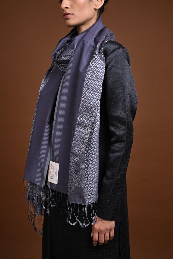 Eiraa - Handwoven Monochrome stole with broad plain border elegantly woven with silk and cotton yarns.-Rutambhara-RUTAMBHARA