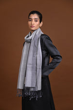 Eiraa - Handwoven Monochrome stole with broad plain border elegantly woven with silk and cotton yarns.-Rutambhara-RUTAMBHARA