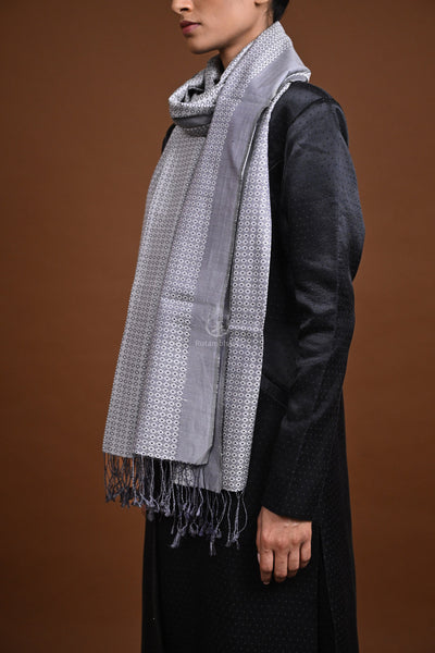 Eiraa - Handwoven Monochrome stole with broad plain border elegantly woven with silk and cotton yarns.-Rutambhara-RUTAMBHARA
