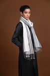 Eiraa - Handwoven Monochrome stole with broad plain border elegantly woven with silk and cotton yarns.