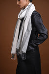 Eiraa - Handwoven Monochrome stole with broad plain border elegantly woven with silk and cotton yarns.
