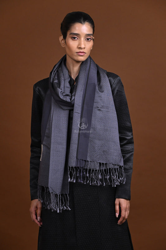 Eiraa - Handwoven Monochrome stole with broad plain border elegantly woven with silk and cotton yarns.