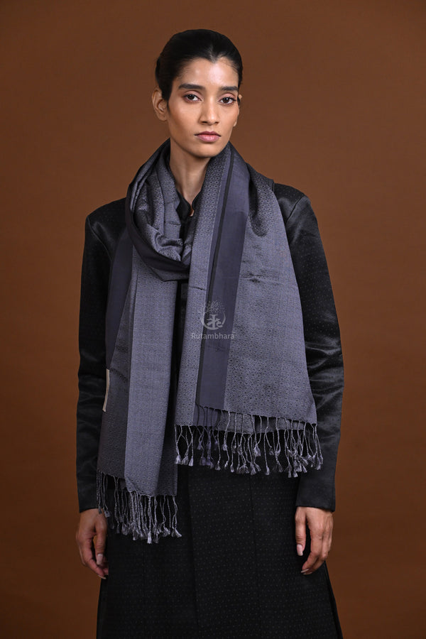 Eiraa - Handwoven Monochrome stole with broad plain border elegantly woven with silk and cotton yarns.-Rutambhara-RUTAMBHARA