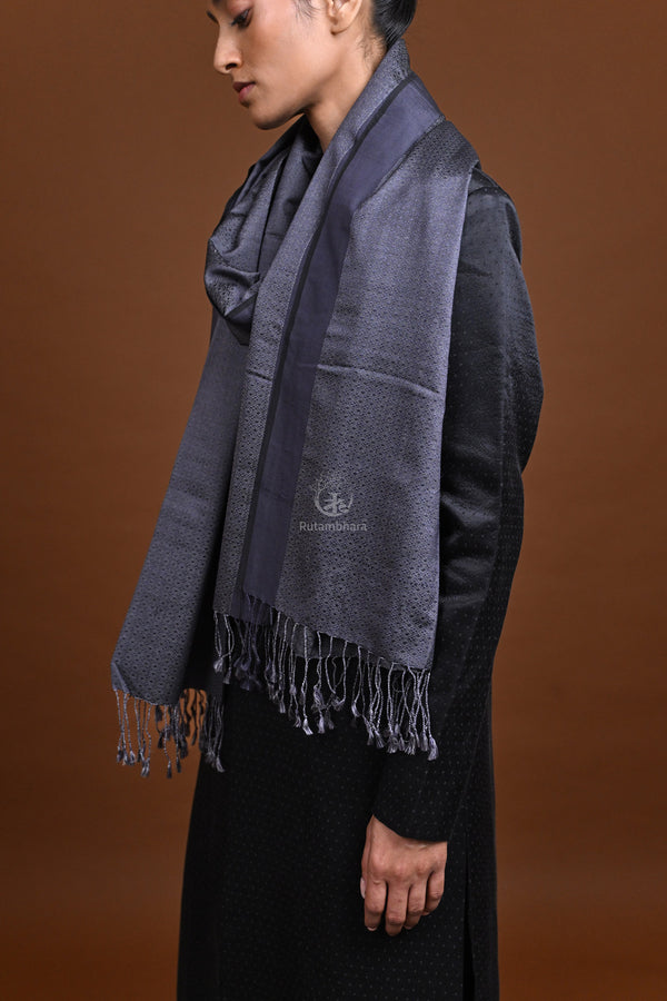 Eiraa - Handwoven Monochrome stole with broad plain border elegantly woven with silk and cotton yarns.-Rutambhara-RUTAMBHARA