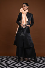 Eiraa - Handwoven Monochrome stole with broad plain border elegantly woven with silk and cotton yarns-Rutambhara-RUTAMBHARA