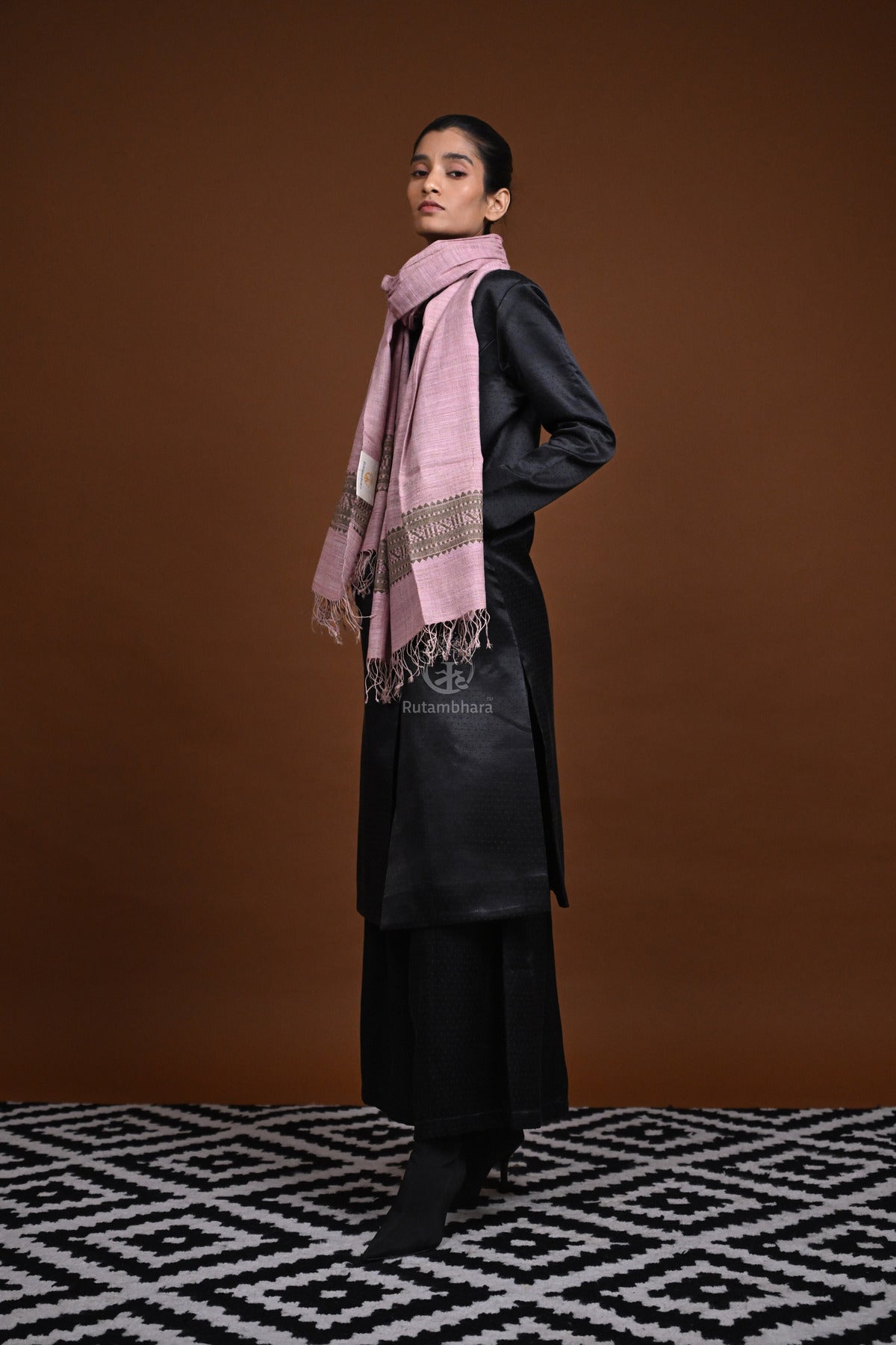 Meitei - Handwoven pastel pink and brown natural dyed Eri Silk stole