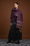 Jessal - Maroonish Blue Handwoven silk woollen shawl with traditional motifs