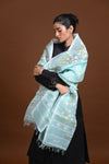Meitei - Handwoven Aqua Green Silk dupatta with Extra weft motifs