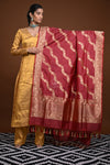 Noushk - Maroon Handloom Banarasi Silk Dupatta with Gold Zari