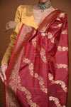 Noushk - Maroon Handloom Banarasi Silk Dupatta with Gold Zari