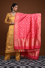 Noushk - Pink shot Orange Handloom Banarasi Silk Dupatta with Gold Zari Floral Jaal-Rutambhara-RUTAMBHARA