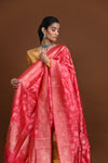Noushk - Pink shot Orange Handloom Banarasi Silk Dupatta with Gold Zari Floral Jaal